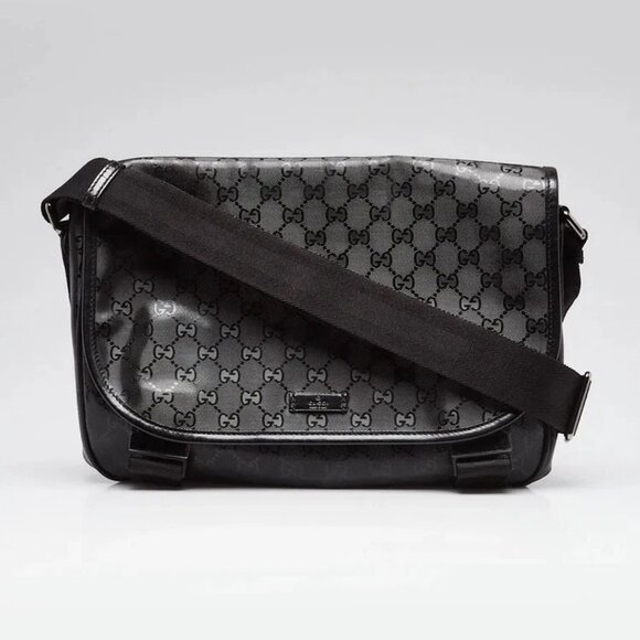 Gucci Black GG Imprime Coated Canvas Medium Messenger Bag - Picture 1 of 12